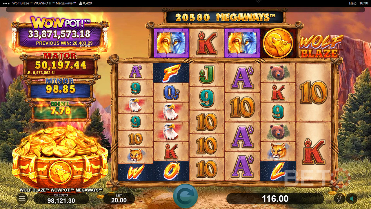 Wolf Blaze WOWPOT! Megaways 免費遊戲