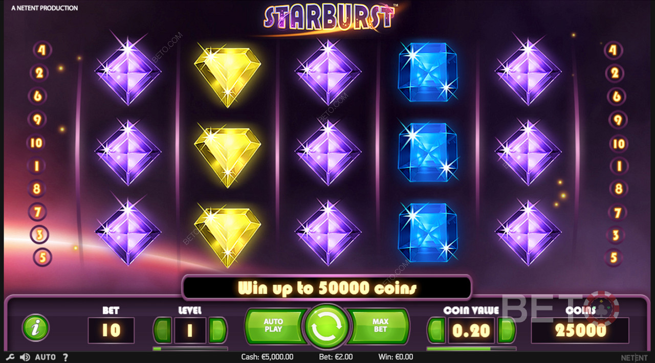 使用Starburst老虎機獲得閃閃發光的寶石和累積獎金