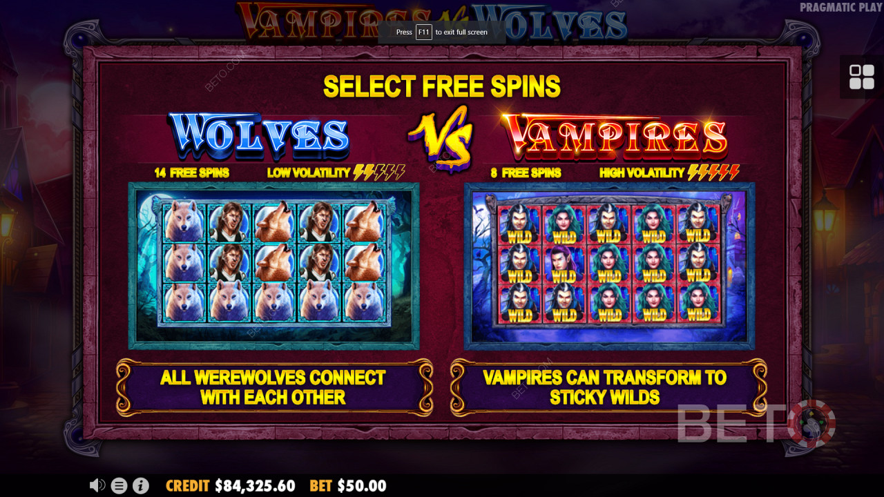 Vampires vs Wolves的雙重免費旋轉獎勵回合