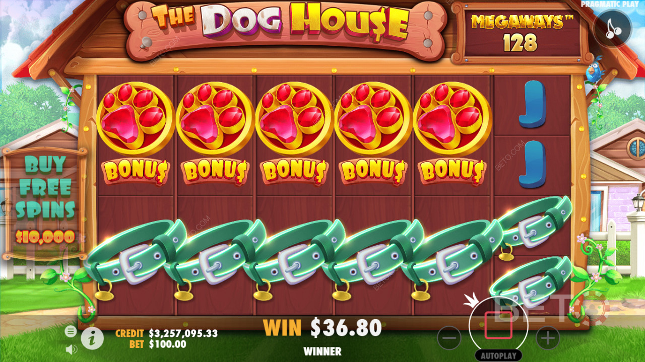 The Dog House Megaways賭場老虎機的詳細遊戲界面