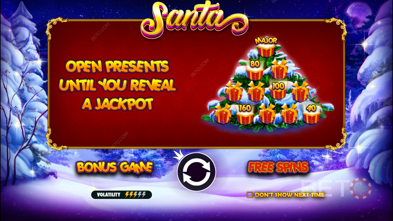 獎金遊戲在聖誕老人線上老虎機中提供現金獎勵和累積獎金