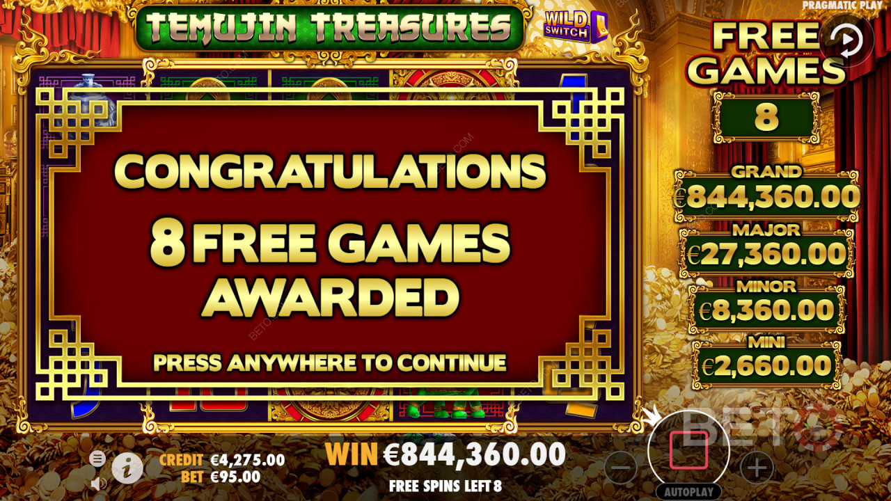 幸運輪等獎勵功能可以在Temujin Treasures中為您贏得免費旋轉