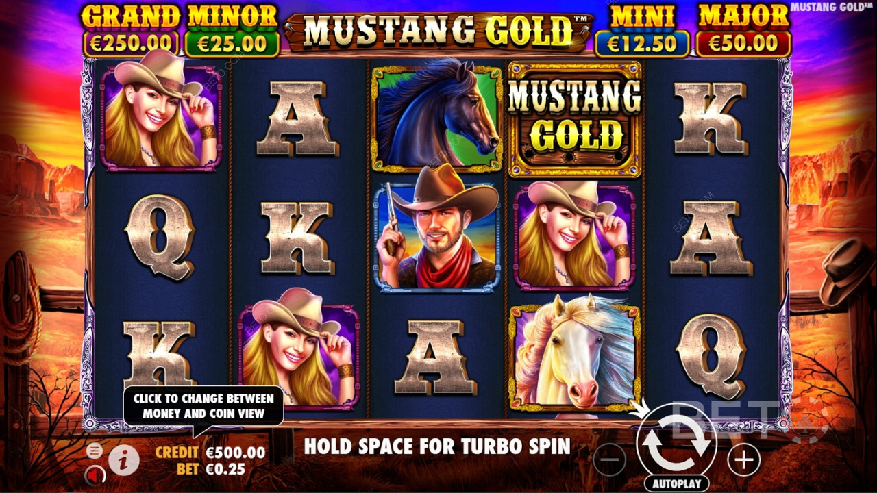 Wild 符號是Mustang Gold Online 老虎機中的遊戲徽標