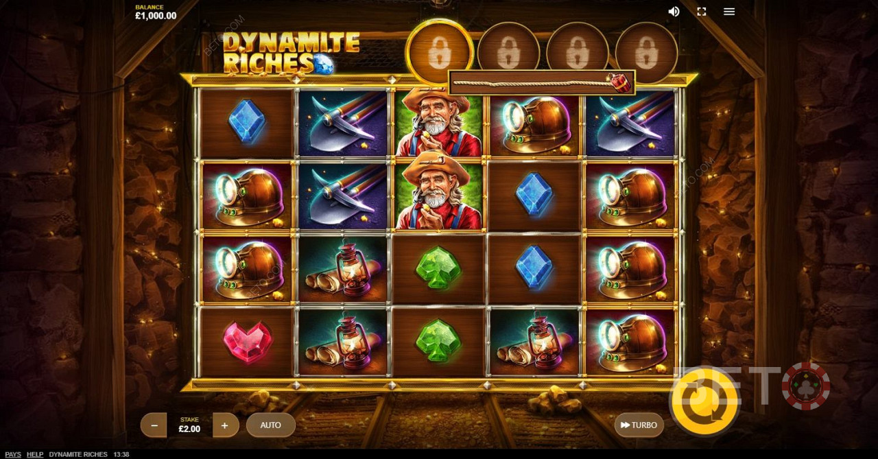 如果您匹配Dynamite Riches捲軸上的 5 個符號，您可以獲得 15 倍的賭注