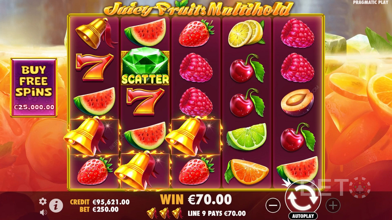 在 Juicy Fruits Multihold 線上老虎機中贏取 8,000 倍賭注！