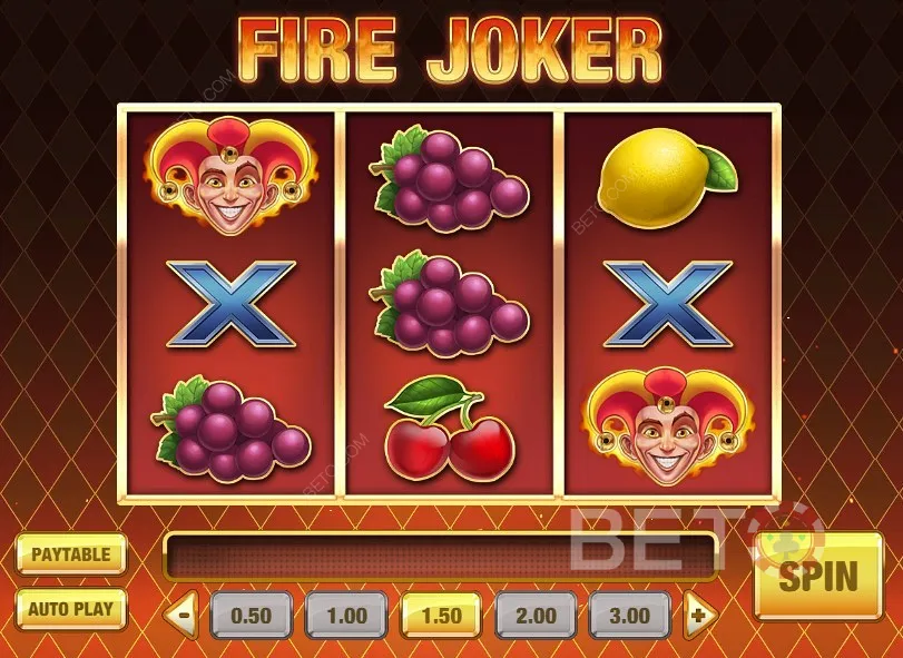 示例視頻遊戲 - 在Fire Joker中登陸不同的獲勝組合