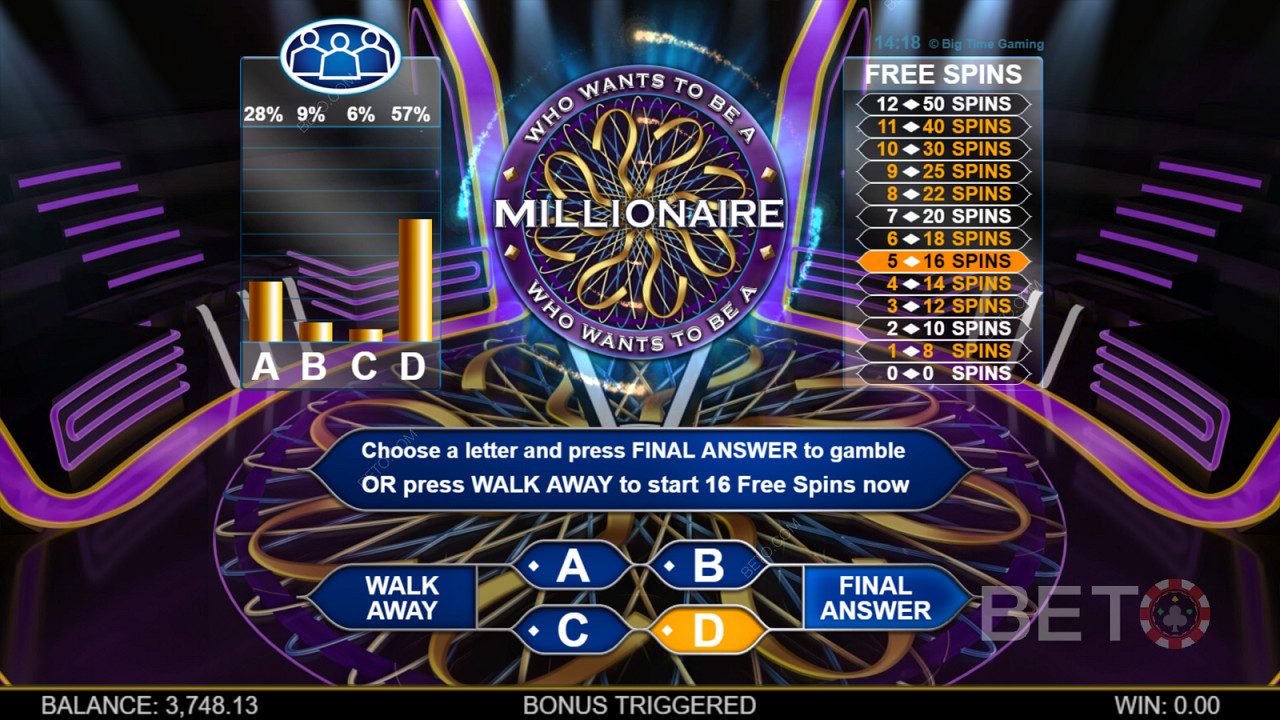 Who Wants To Be A Millionaire Megaways - 時間在流逝，問觀眾或打電話給朋友是否想成為下一個百萬富翁！