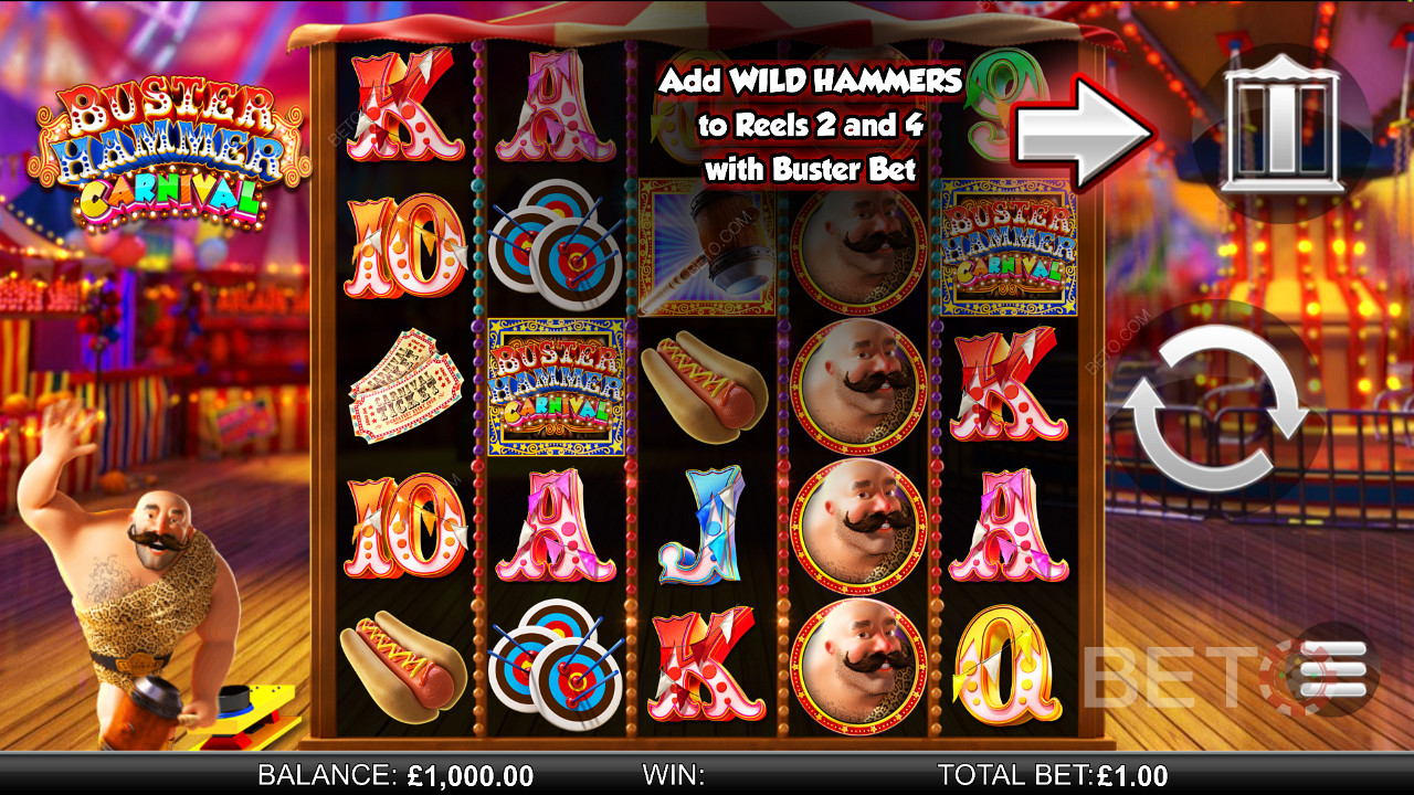 Buster Hammer Carnival - 體驗 Mighty Free Spins 和 Gold Wild Hammer 功能 - 來自Reel Play的老虎機