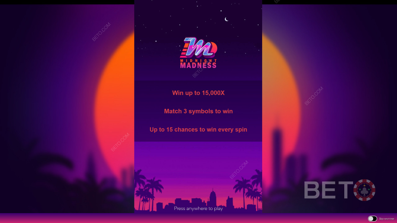 Midnight Madness中的起始屏幕，其中包含有關遊戲的信息
