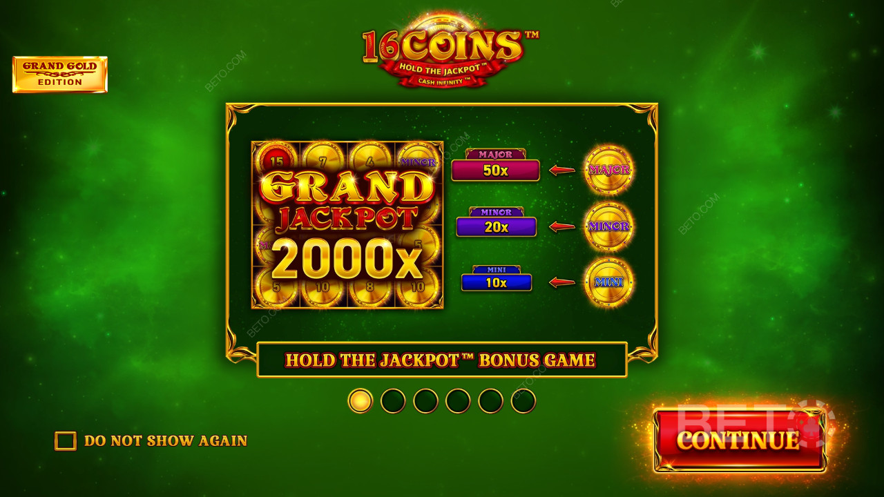 在 16 Coins Grand Gold Edition 線上老虎機遊戲中贏取 2000 倍投注額！