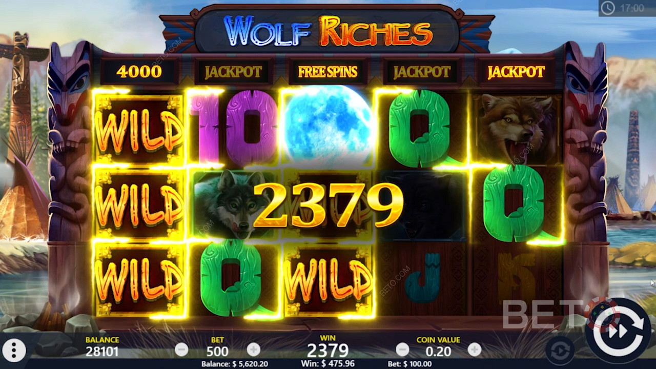 Wolf Riches在線老虎機中的免費旋轉和狂野勝利