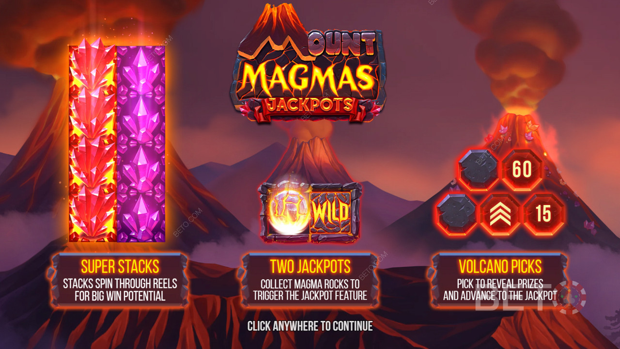 在Mount Magmas老虎機中享受 Super Stacks、2 大獎和火山獎勵功能