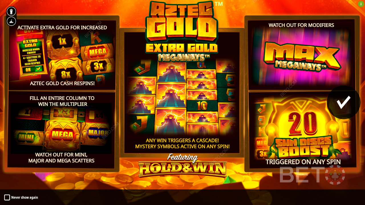 在Aztec Gold Extra Gold Megaways老虎機中享受多種獎勵功能