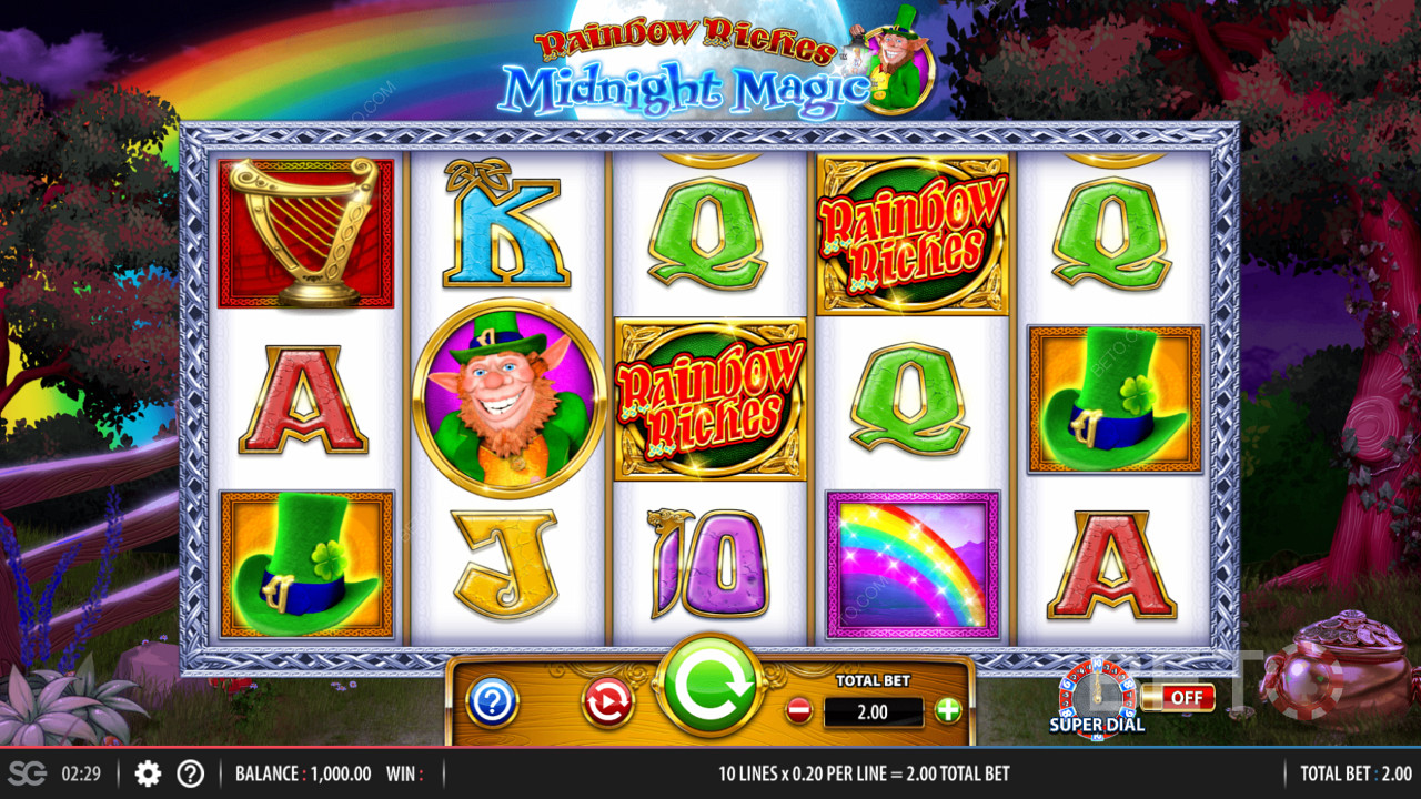 Rainbow Riches Midnight Magic中的 5x3 遊戲網格