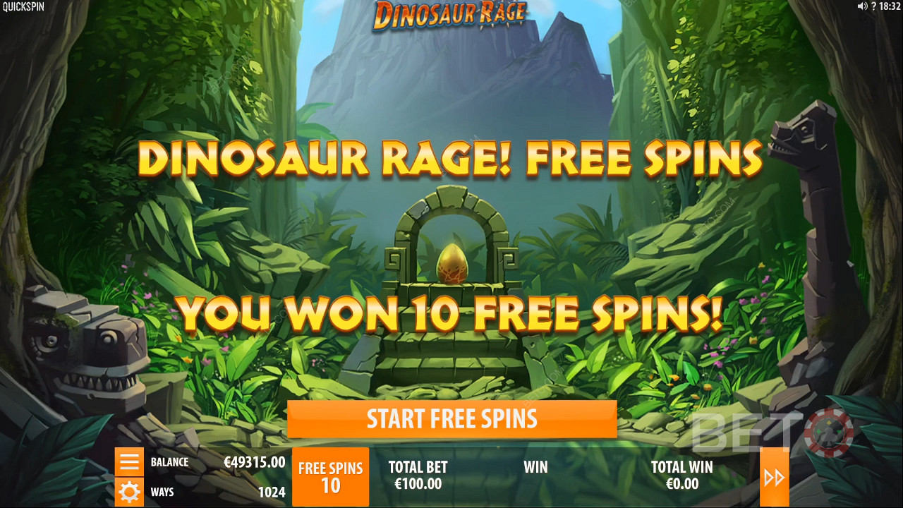 在Dinosaur Rage Rage 中贏得免費旋轉