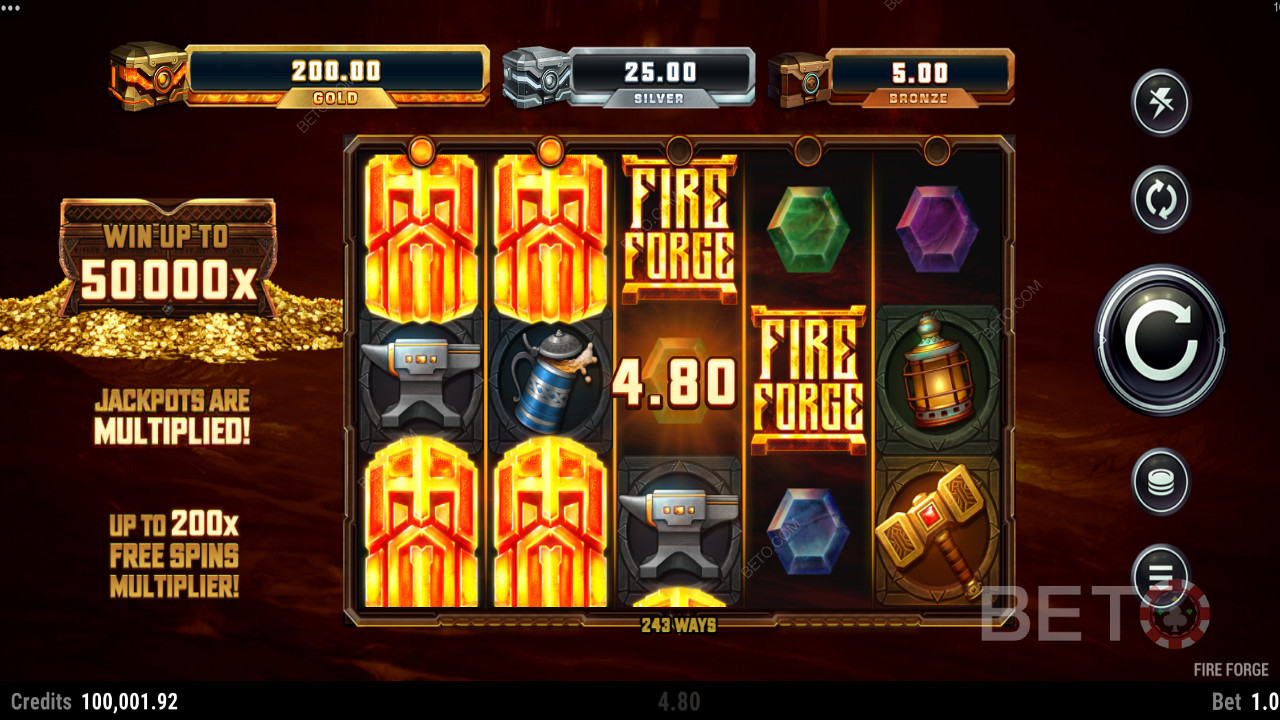 Fire Forge老虎機，最大贏額為您下注的 50,000 倍