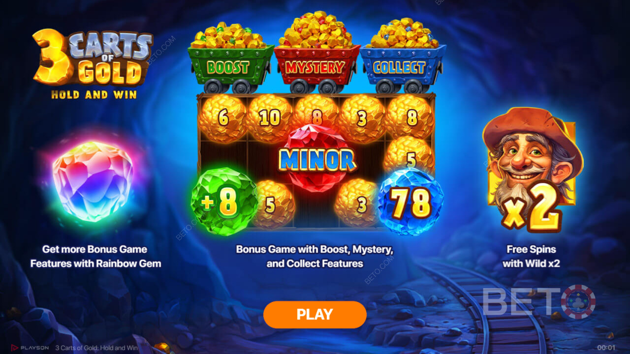Playson的 3 Carts of Gold: Hold and Win 中解釋了獎勵功能