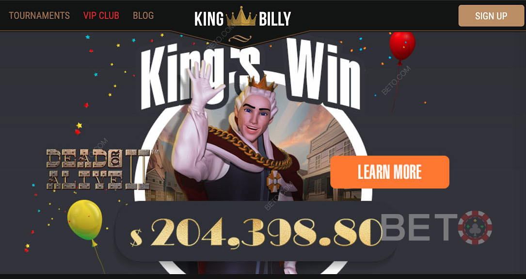 通過在King Billy賭場玩熱門老虎機獲得巨大的勝利