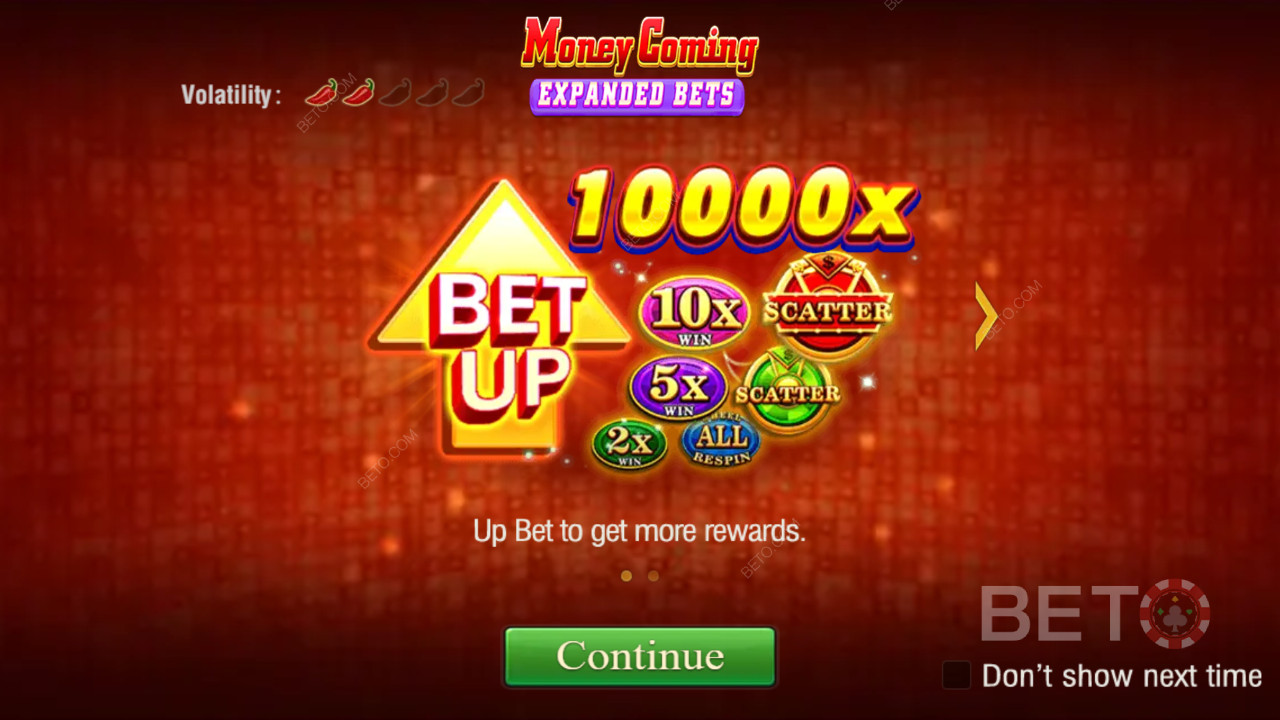 在 Money Coming Expanded Bets 視訊老虎機中贏得 10,000 倍的賭注！
