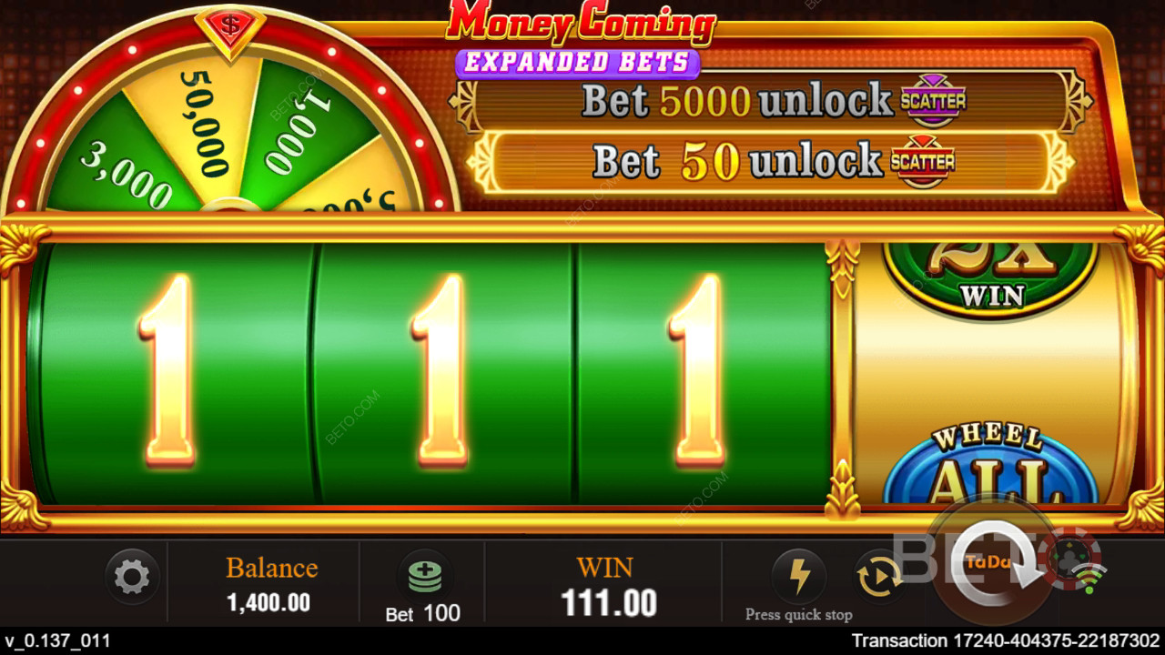TaDa Gaming 在 Money Coming Expanded Bets 中解釋了獎金功能