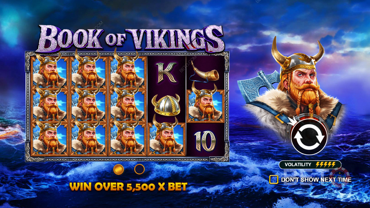 在高度波動Book of Vikings老虎機中贏取價值高達 5,500 倍本金的獎勵
