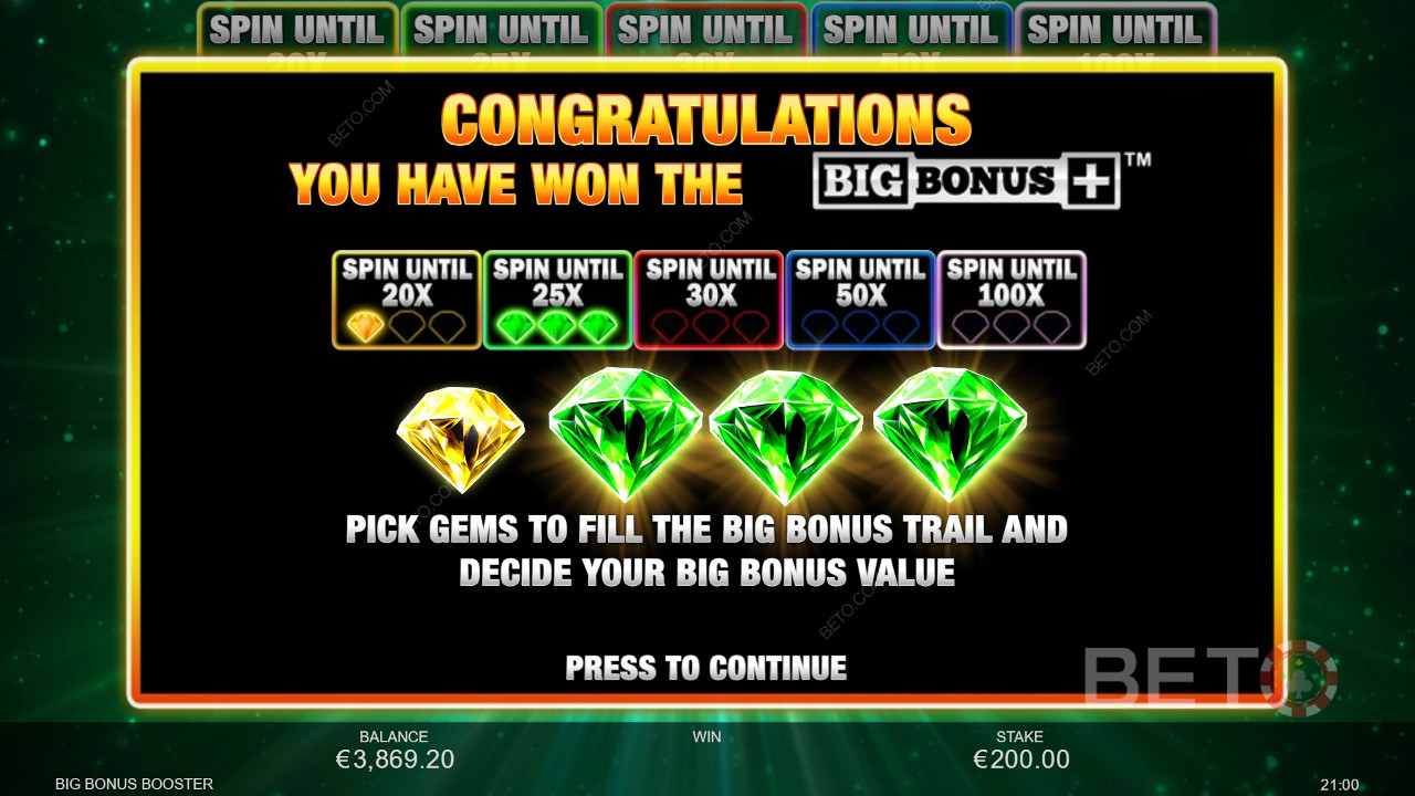 Inspired Gaming的 Big Bonus Booster 中解釋的獎金功能