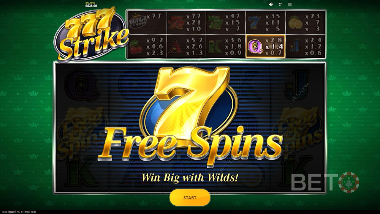 異常慷慨的 Free Spins 紅利回合777 Strike