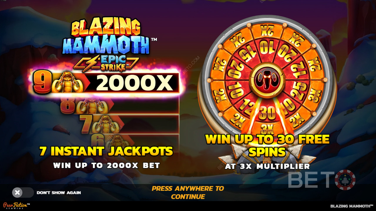 在Blazing Mammoth老虎機中贏取高達 2,000 倍的賭注