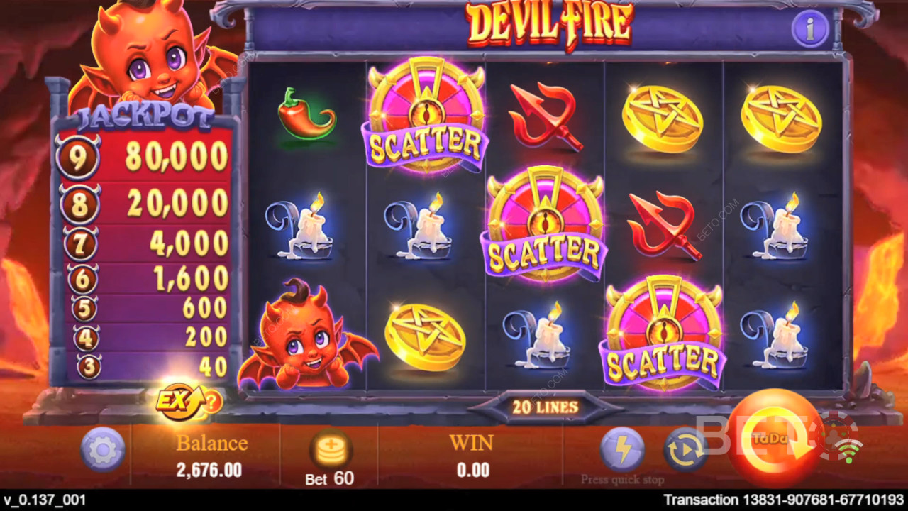 TaDa Gaming 的 Devil Fire 中的獎勵功能說明