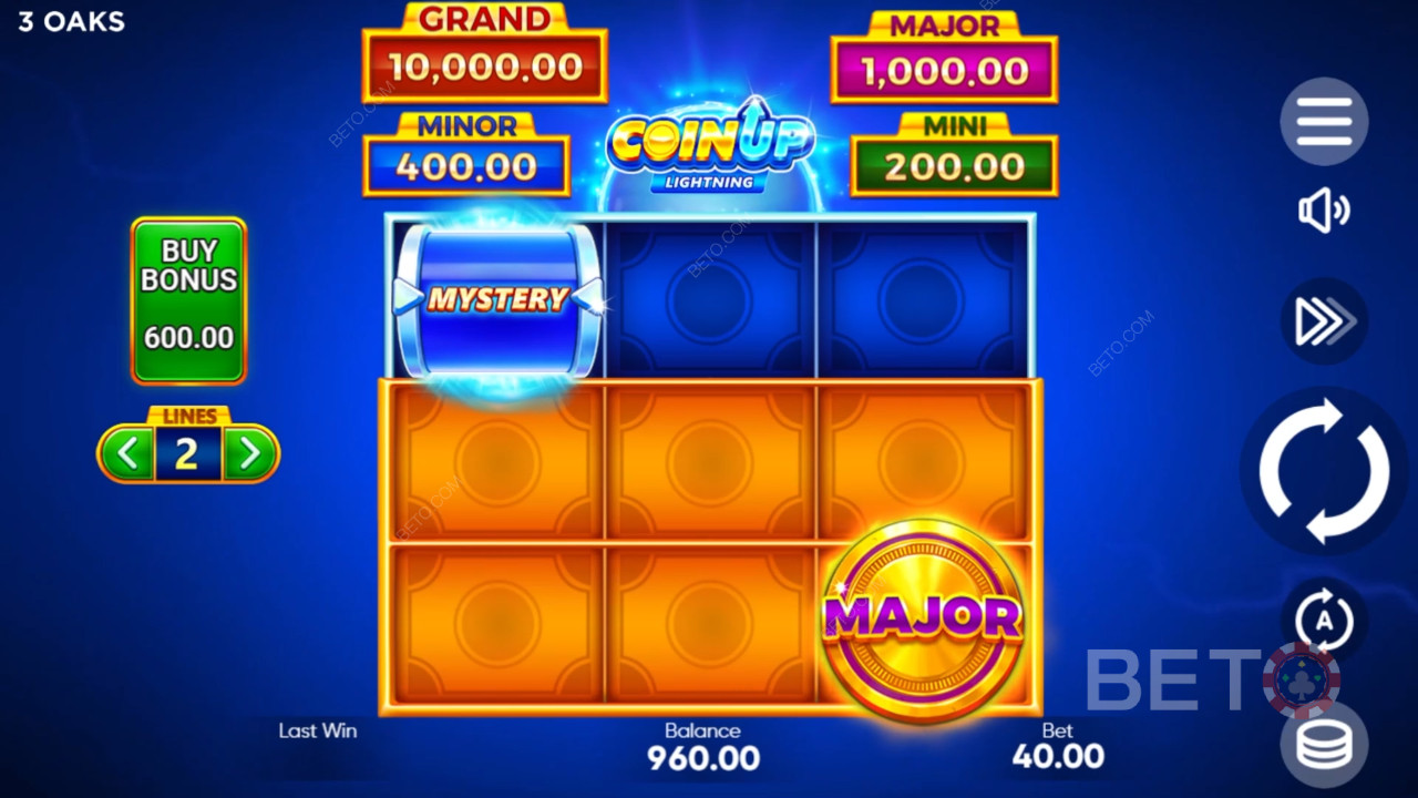3 Oaks Gaming 推出的 Coin Up: Lightning 中的獎勵功能說明