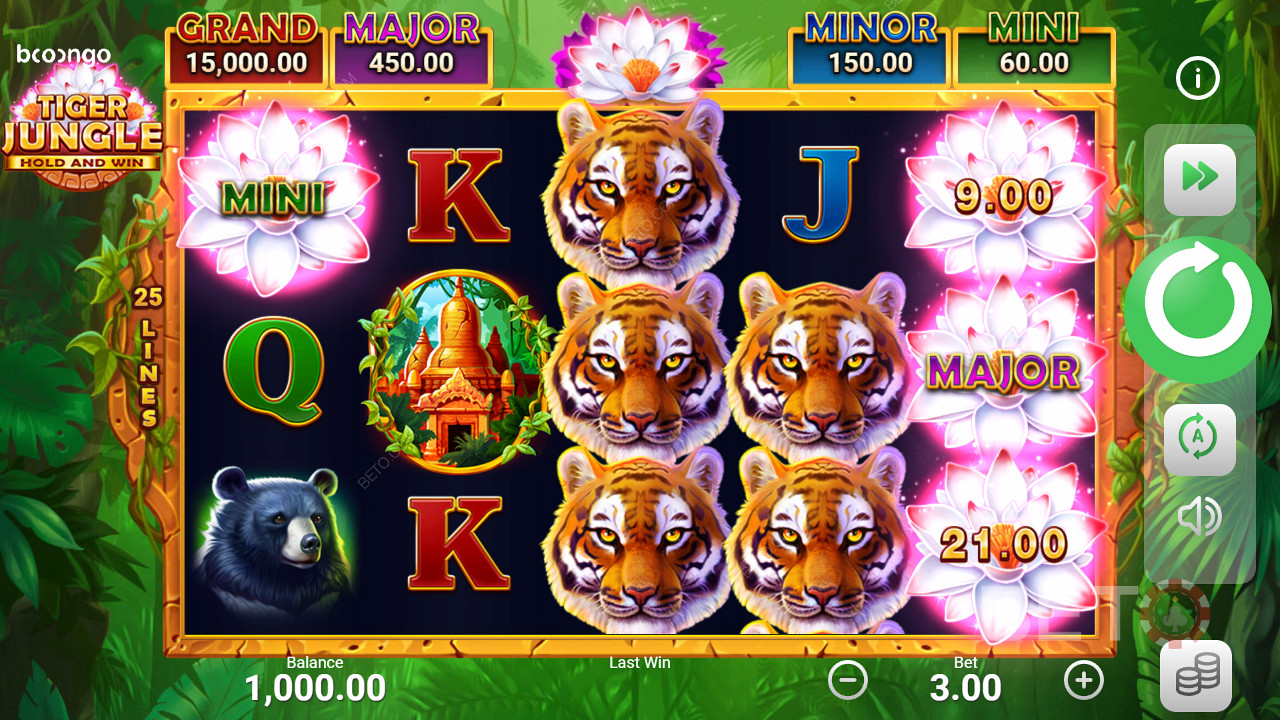 玩家可以在此老虎機的獎金遊戲回合中獲得 4 個不同的累積獎金