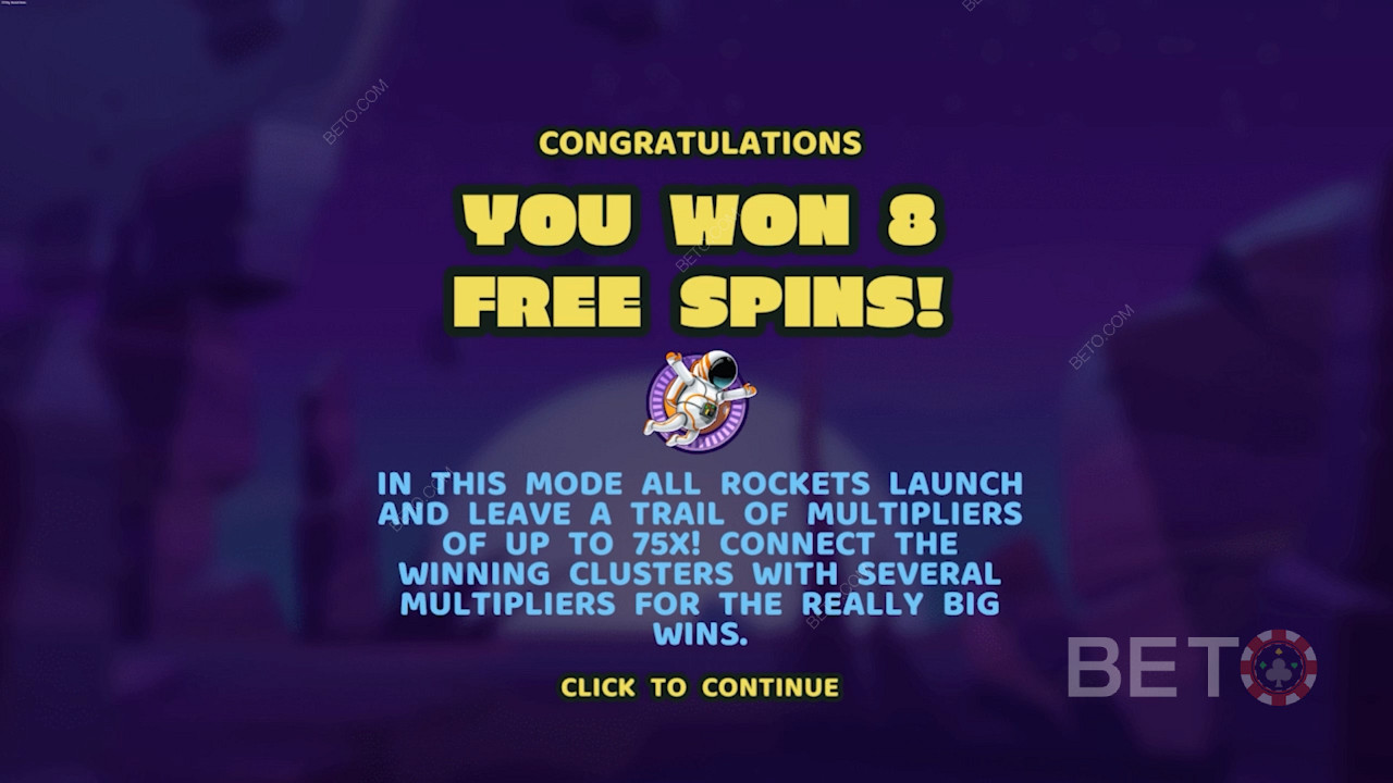 Landing 3 Spaceman 符號觸發此老虎機中的 Free Spins 遊戲模式