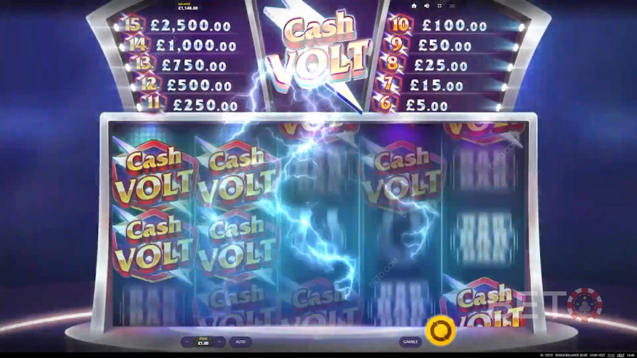 在Cash Volt老虎機中贏取高達 2,500 倍下注的激動人心的獎勵