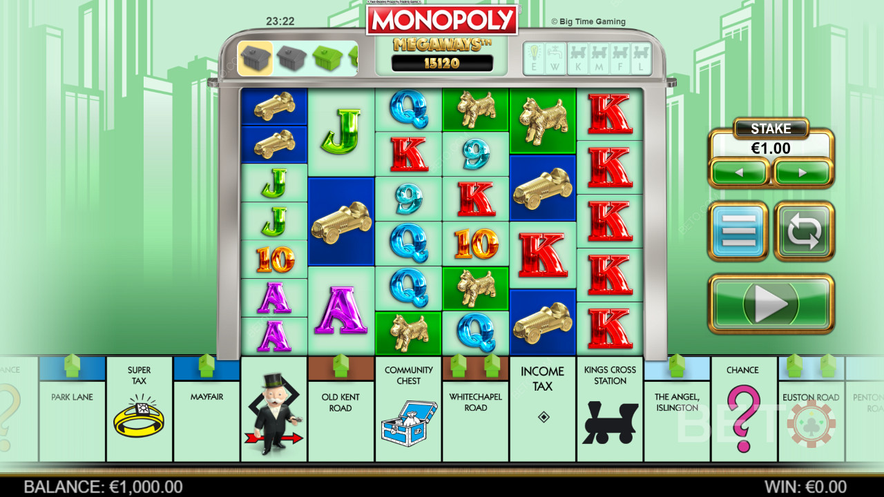 Monopoly Megaways中的 Megaways 遊戲網格