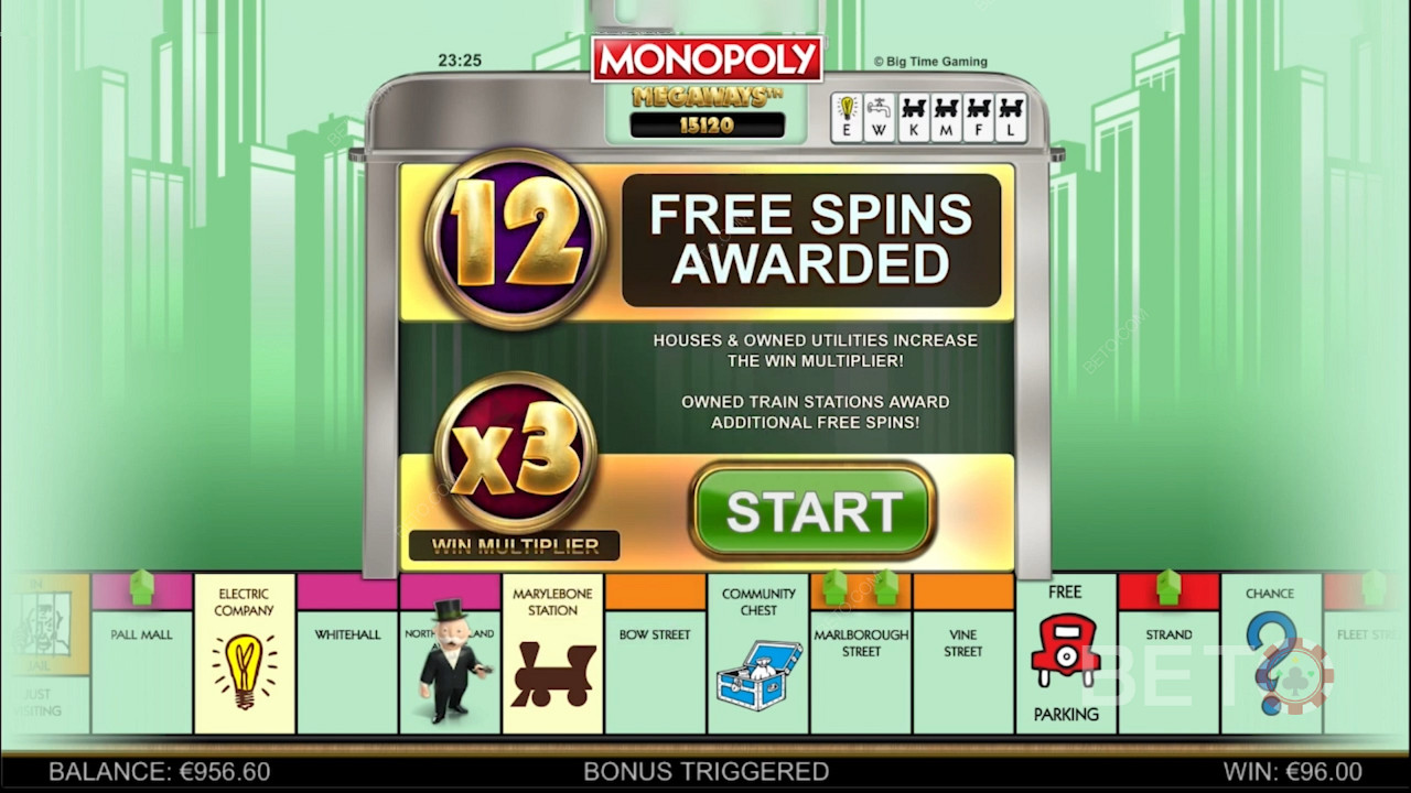 Monopoly Megaways中的免費旋轉功能和其他助推器