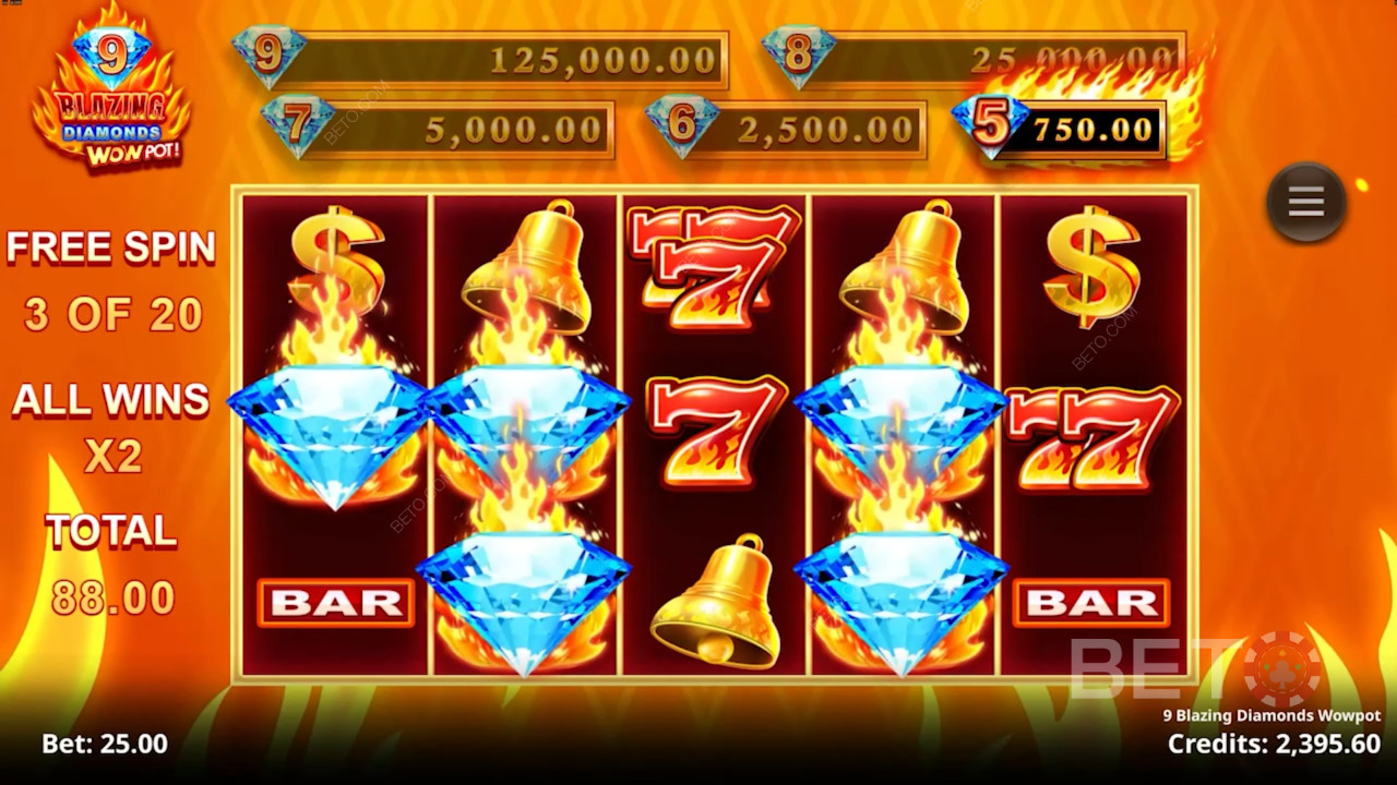 BETO 老虎機的9 Blazing Diamonds Wowpot評論