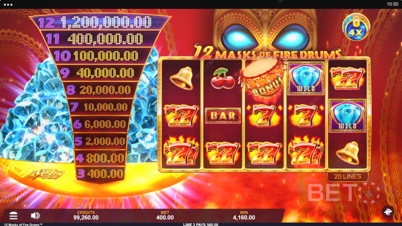 BETO Slots 評測《12 個火鼓面具》