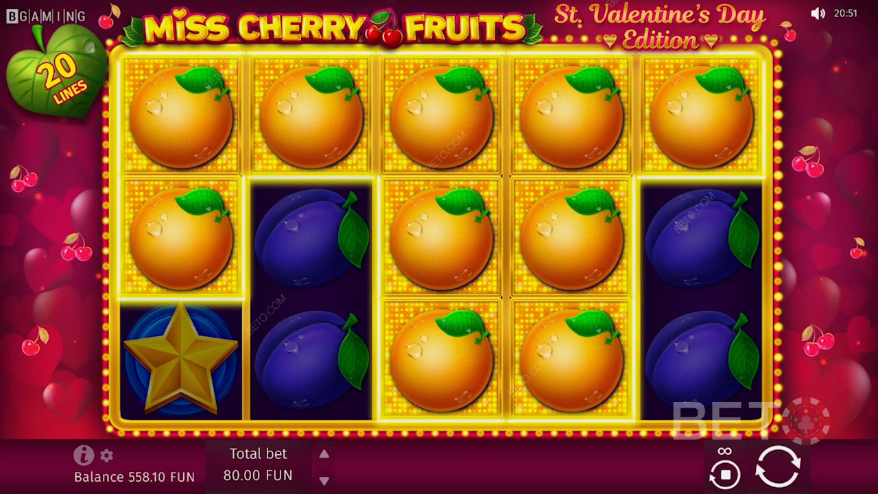 Miss Cherry Fruits 老虎機上有大量橙色符號