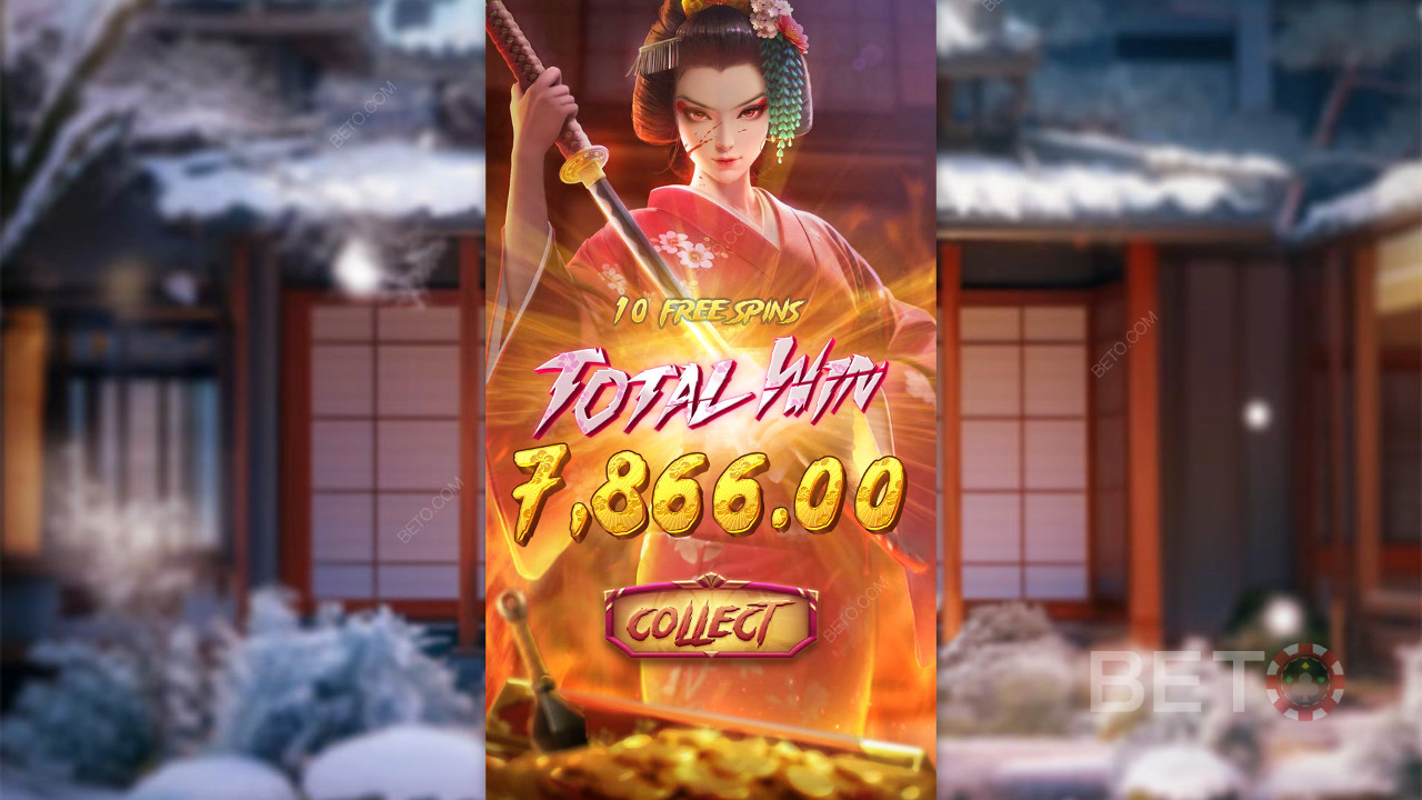 在藝伎復仇線上老虎機中贏取 5,000 倍賭注！
