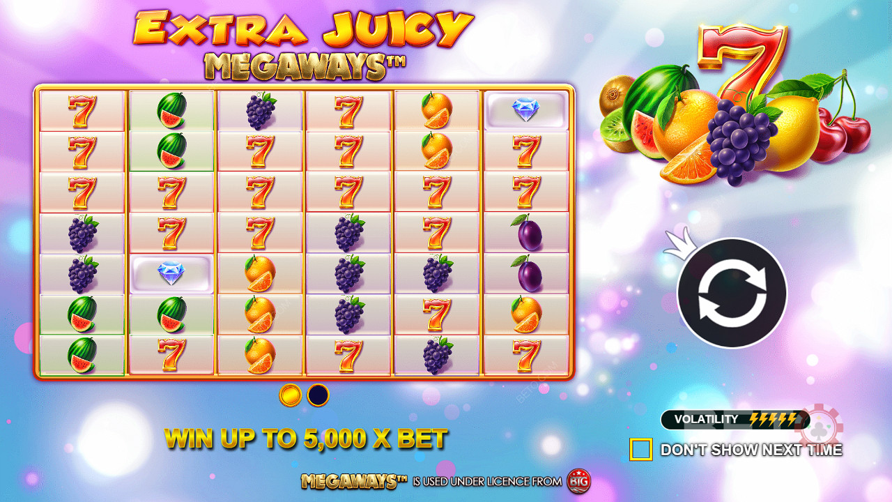 玩 Extra Juicy Megaways 並贏取最高 5,000 倍的現金獎勵