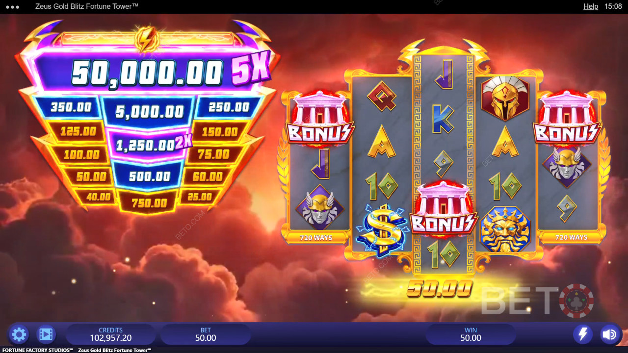 BETO Slots 評測：宙斯黃金閃電戰財富塔