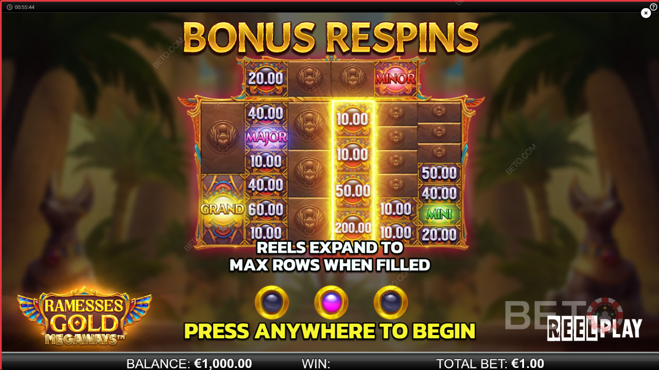 Reel Play出品的《拉美西斯黃金 Megaways》中的獎勵功能詳解