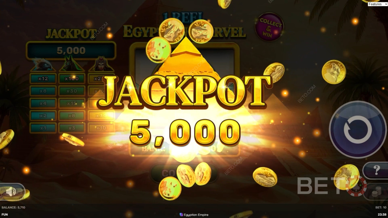 在單軸埃及奇幻老虎機遊戲中贏取 500 倍投注額！