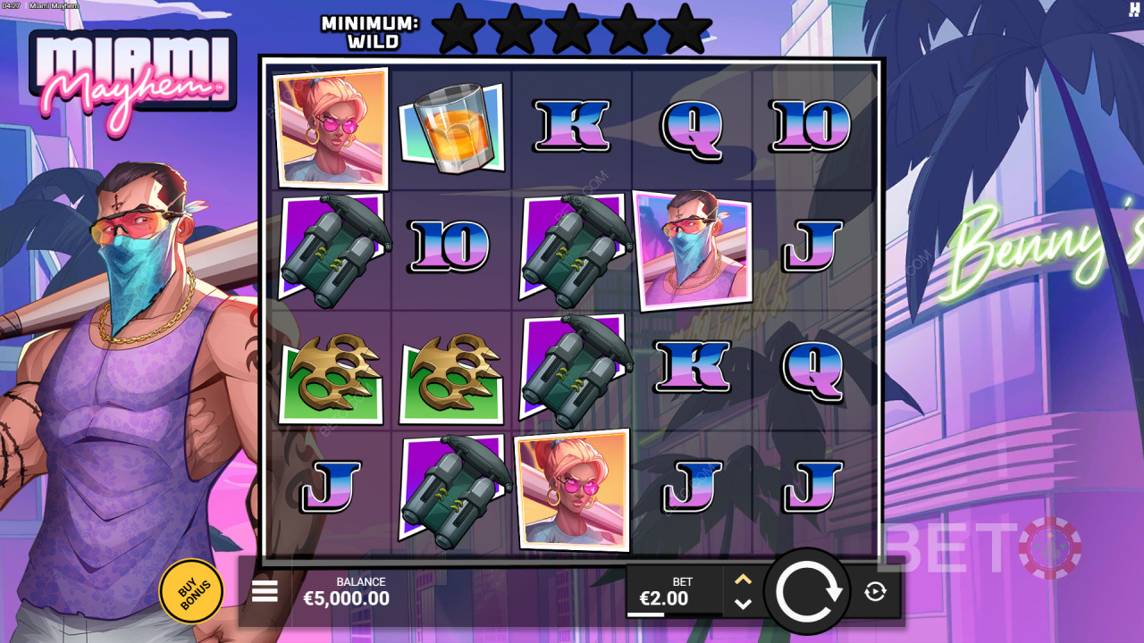 如何玩Hacksaw Gaming的《邁阿密混亂》