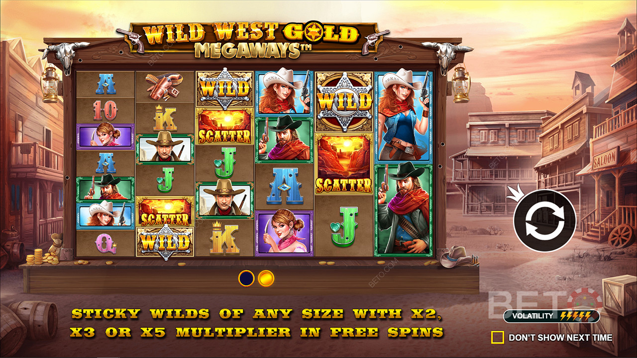 Wild West Gold Megaways 老虎機中有高達 5 倍乘數的 Sticky Wilds