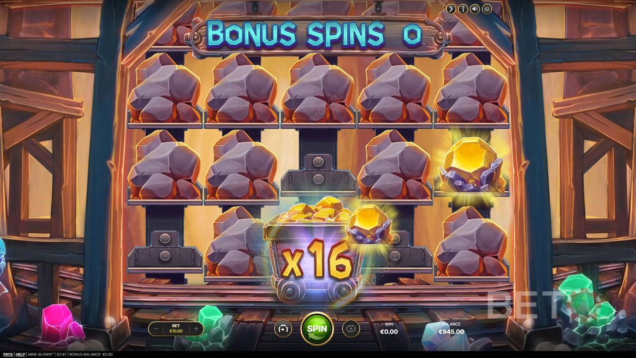 NetEnt出品的《Mine Blown》遊戲解釋了獎勵功能。