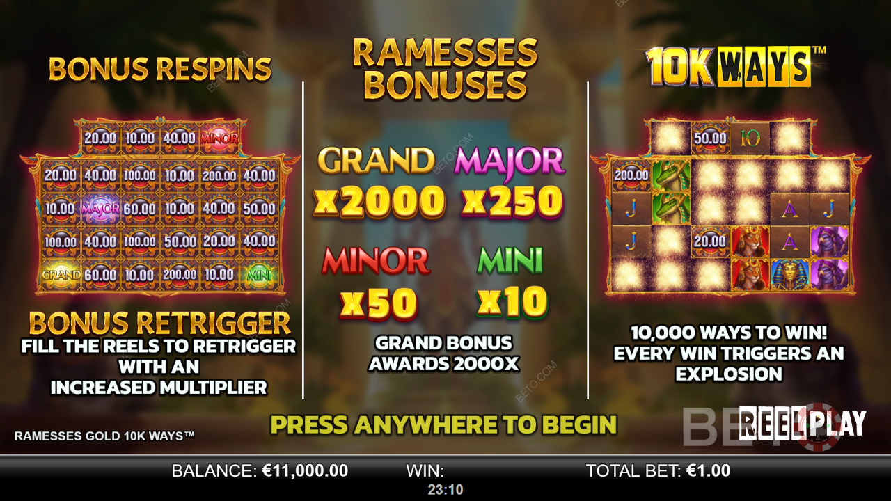 如何以 10000 種方式玩Reel Play的 Ramesses Gold