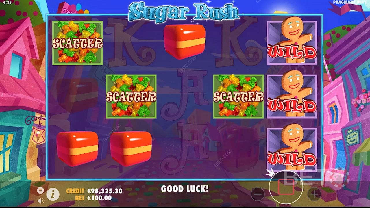 在 Sugar Rush 老虎機遊戲中至少出現 3 個分散符號即可激活免費旋轉