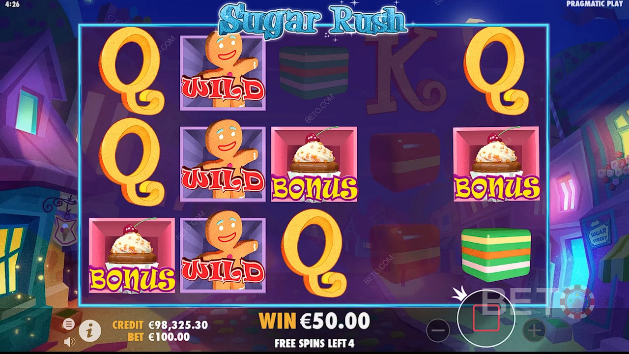 玩 Sugar Rush 並獲得 3 個或更多紙杯蛋糕符號將觸發獎勵遊戲