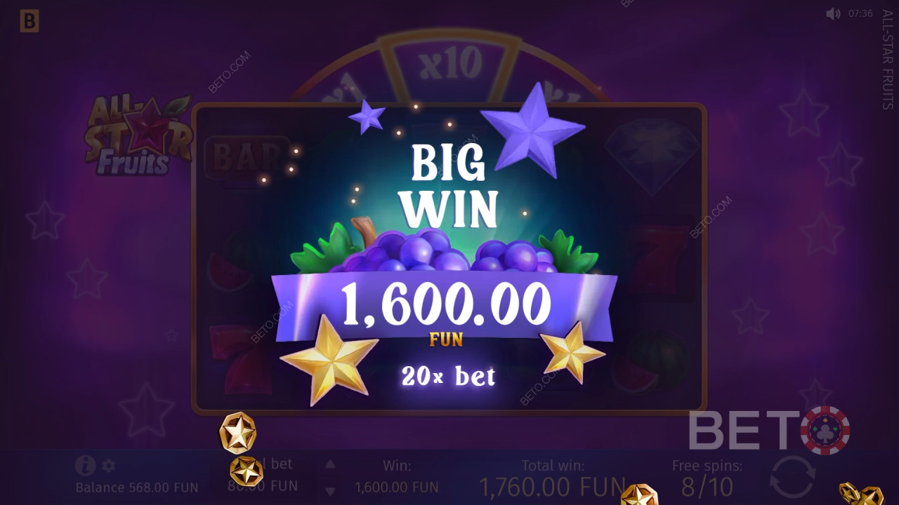 在全明星水果老虎機遊戲中贏取 1500 倍投注額！